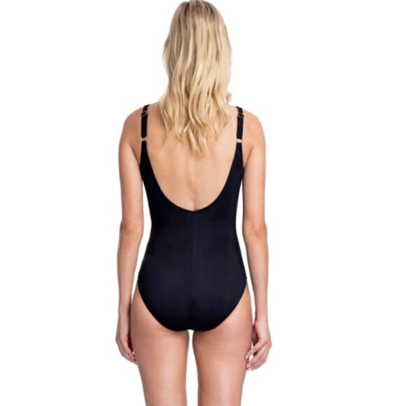 Gottex Contour Classics Lattice Surplice One-Piece Swimsuit, Black - Picture 2 of 2